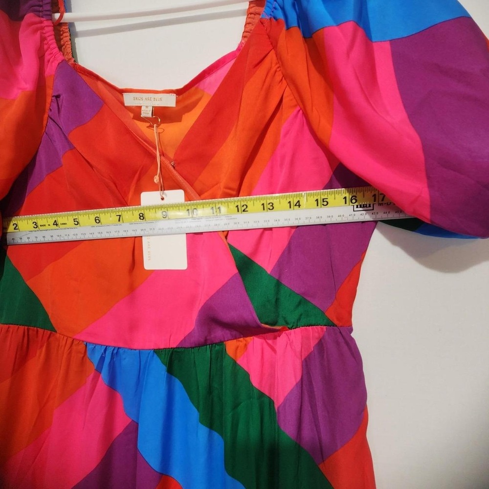 Skies Are Blue Women's M Multicolor Striped Tiered Maxi Dress Puff Sleeve NWT - Picture 5 of 7